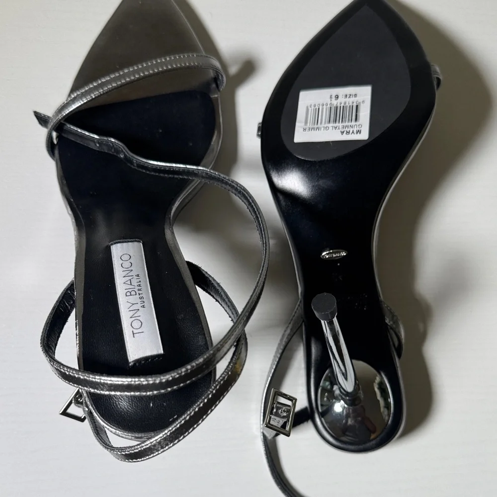 Tony Bianco Metallic Silver Stiletto Slingback Heels - Picture 7 of 12